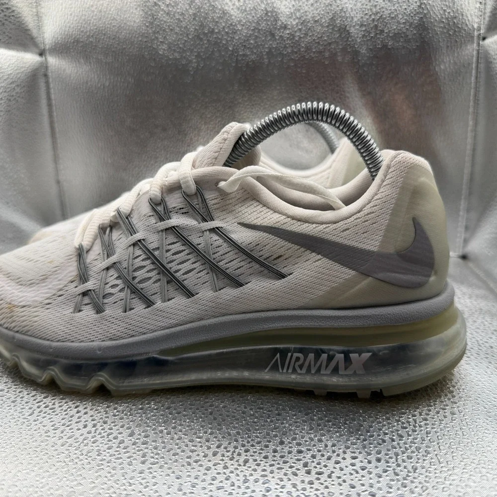 Size 7Y Nike Air Max White Metallic Silver Kids Running Sneaker Shoes 705457-102